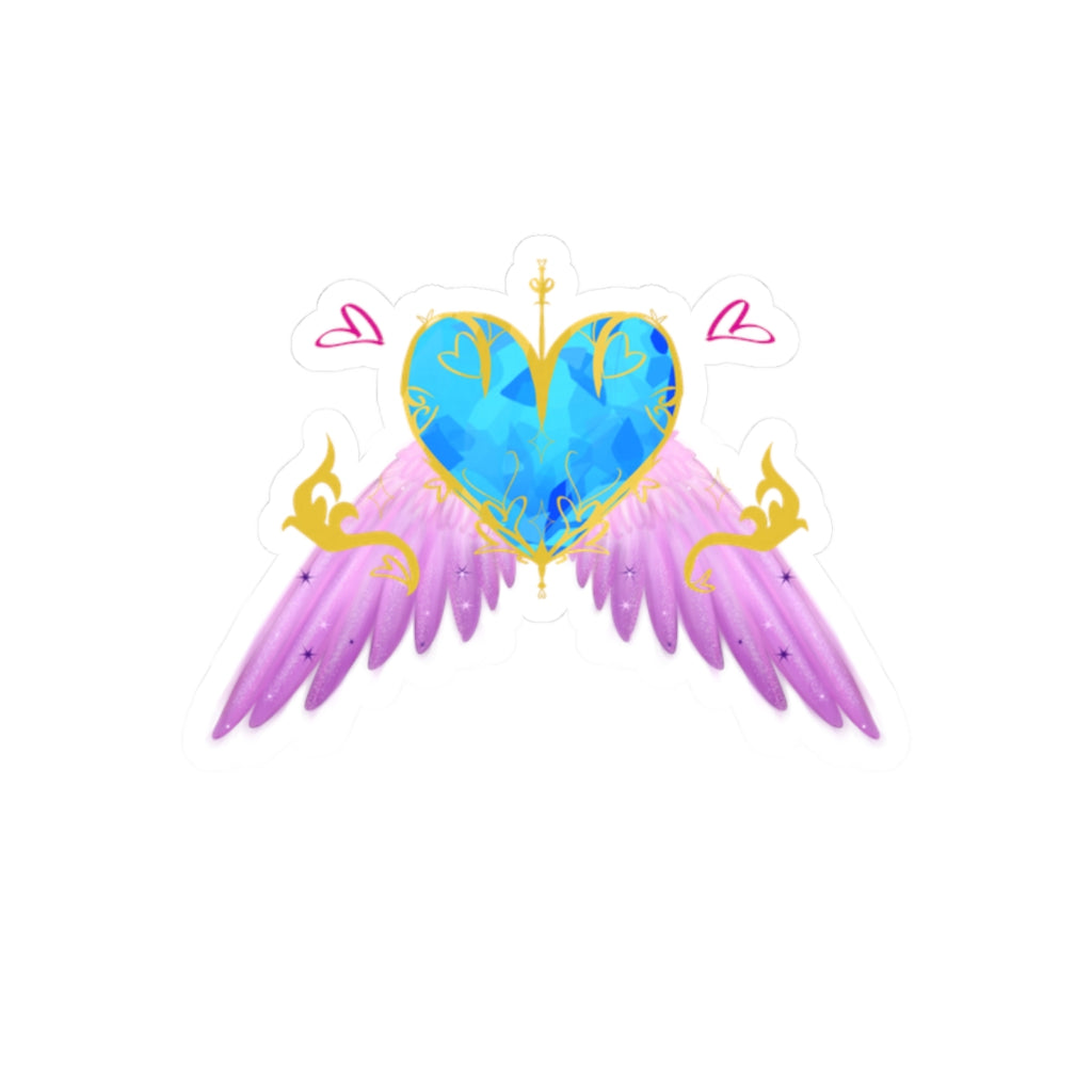 Angel Heart Kiss-Cut Stickers — Blue Gem Heart with Pink Wings (2-Pack)