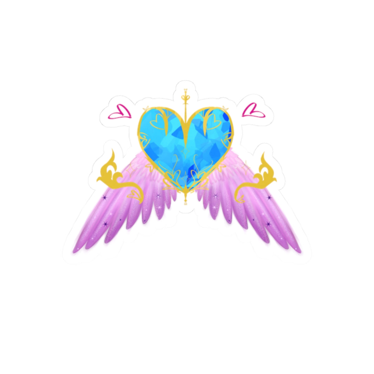 Angel Heart Kiss-Cut Stickers — Blue Gem Heart with Pink Wings (2-Pack)