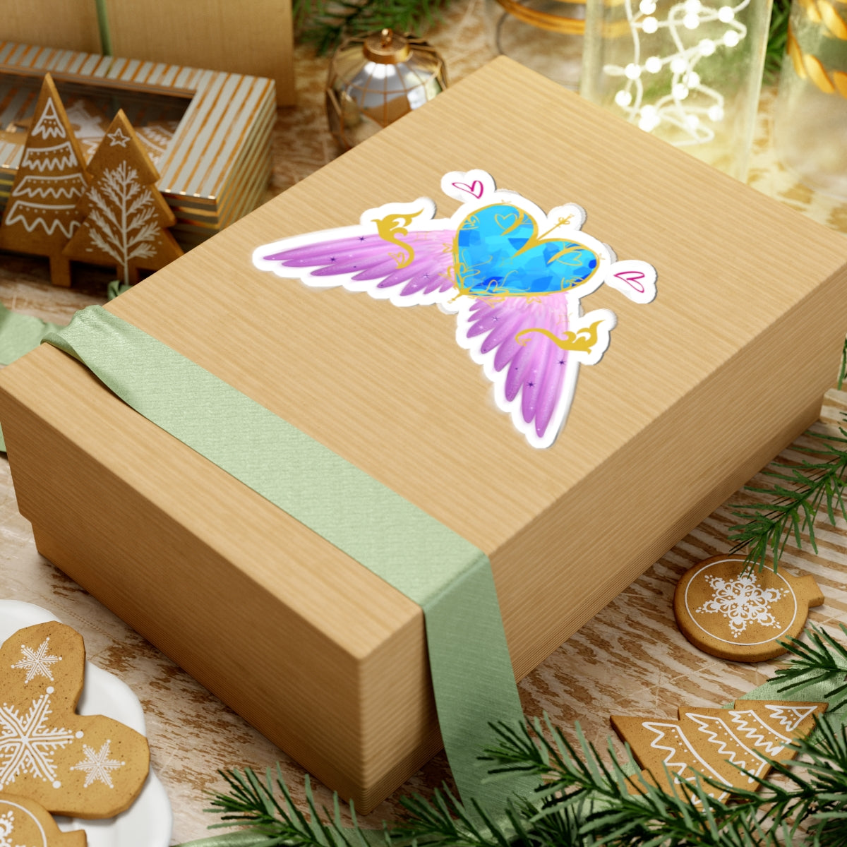 Angel Heart Kiss-Cut Stickers — Blue Gem Heart with Pink Wings (2-Pack)