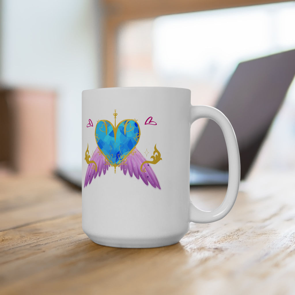 Crystal Blue Heart Alicorn Ceramic Mug — Cute Winged Heart Coffee Cup (11oz & 15oz)