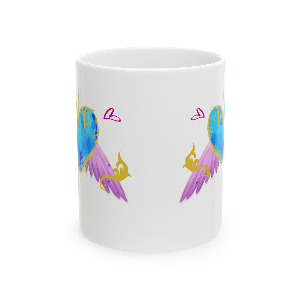 Crystal Blue Heart Alicorn Ceramic Mug — Cute Winged Heart Coffee Cup (11oz & 15oz)