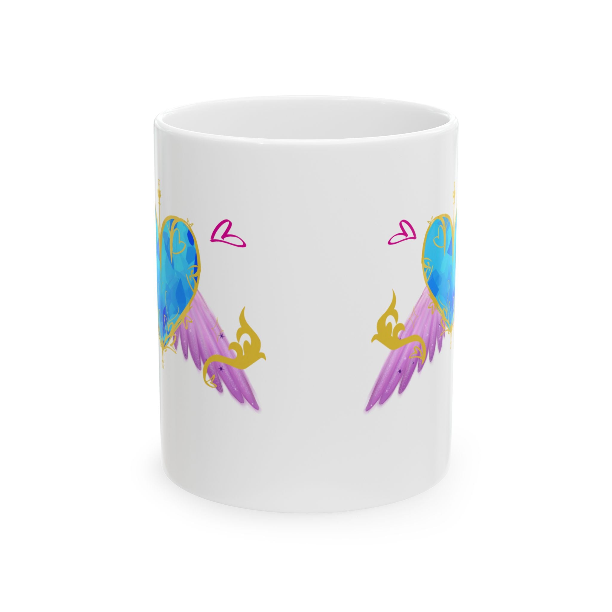 Crystal Blue Heart Alicorn Ceramic Mug — Cute Winged Heart Coffee Cup (11oz & 15oz)