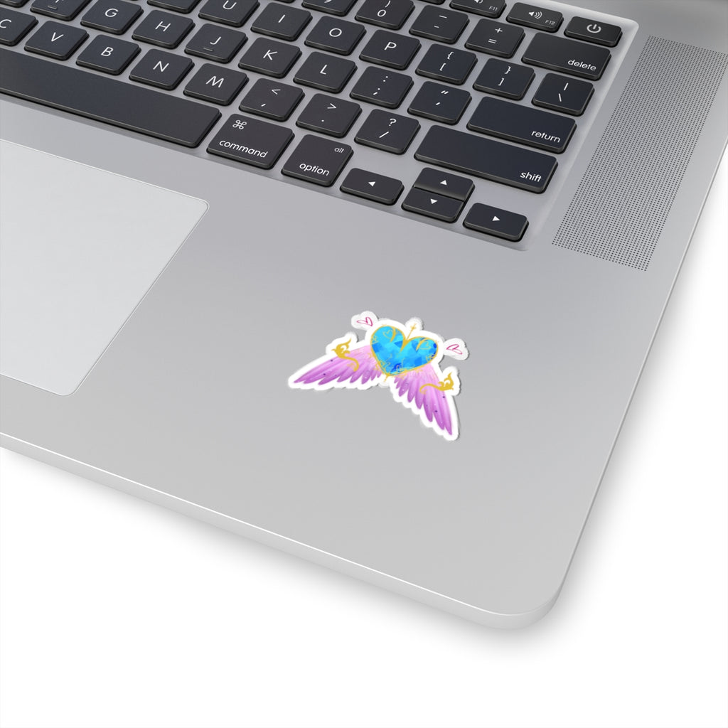 Angel Heart Kiss-Cut Stickers — Blue Gem Heart with Pink Wings (2-Pack)