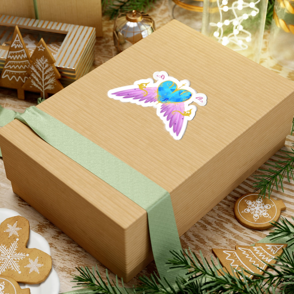 Angel Heart Kiss-Cut Stickers — Blue Gem Heart with Pink Wings (2-Pack)