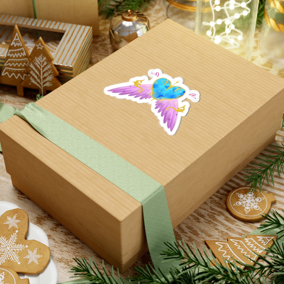 Angel Heart Kiss-Cut Stickers — Blue Gem Heart with Pink Wings (2-Pack)