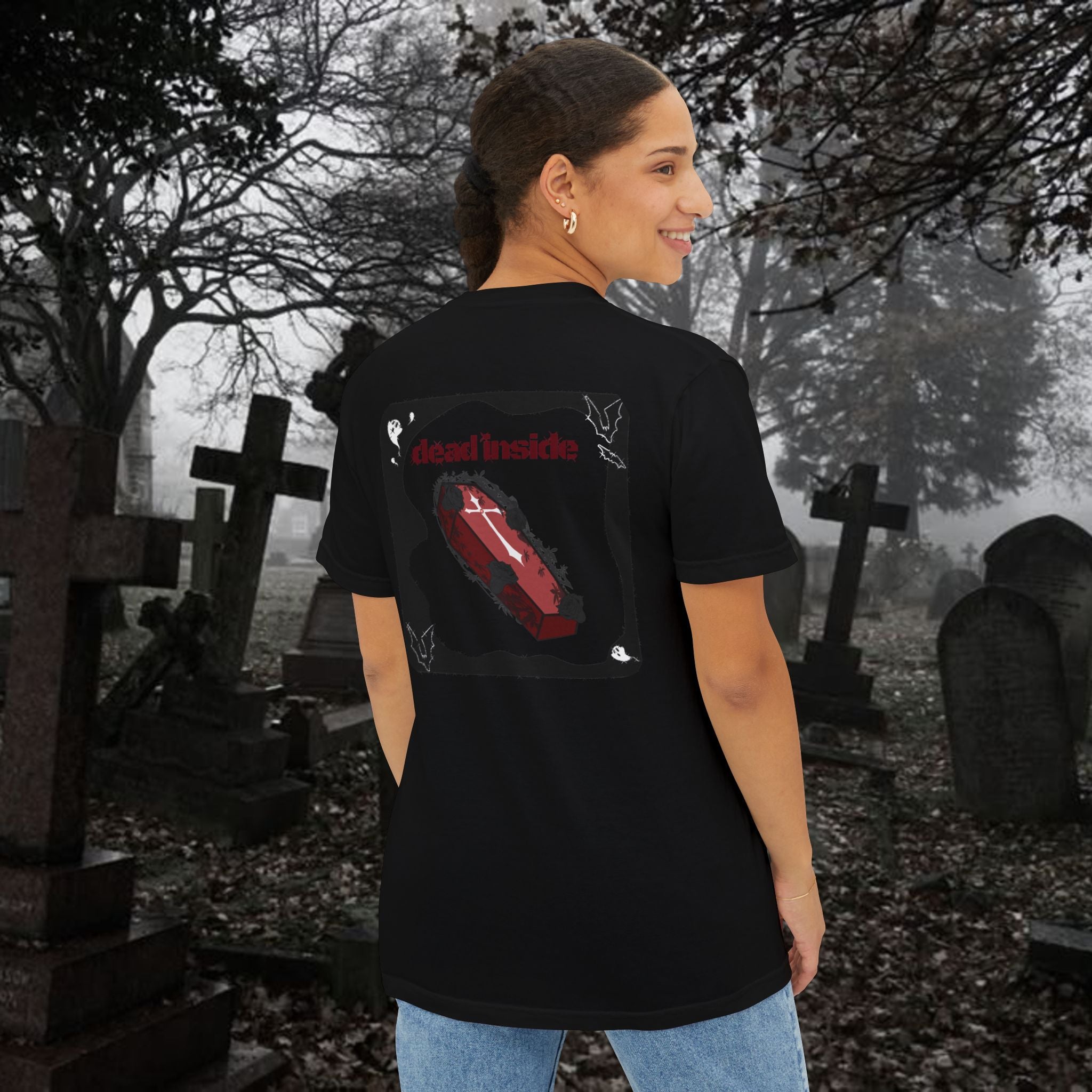 Dead Inside Coffin Pocket Tee | Gothic Emo Alt Graphic T-Shirt