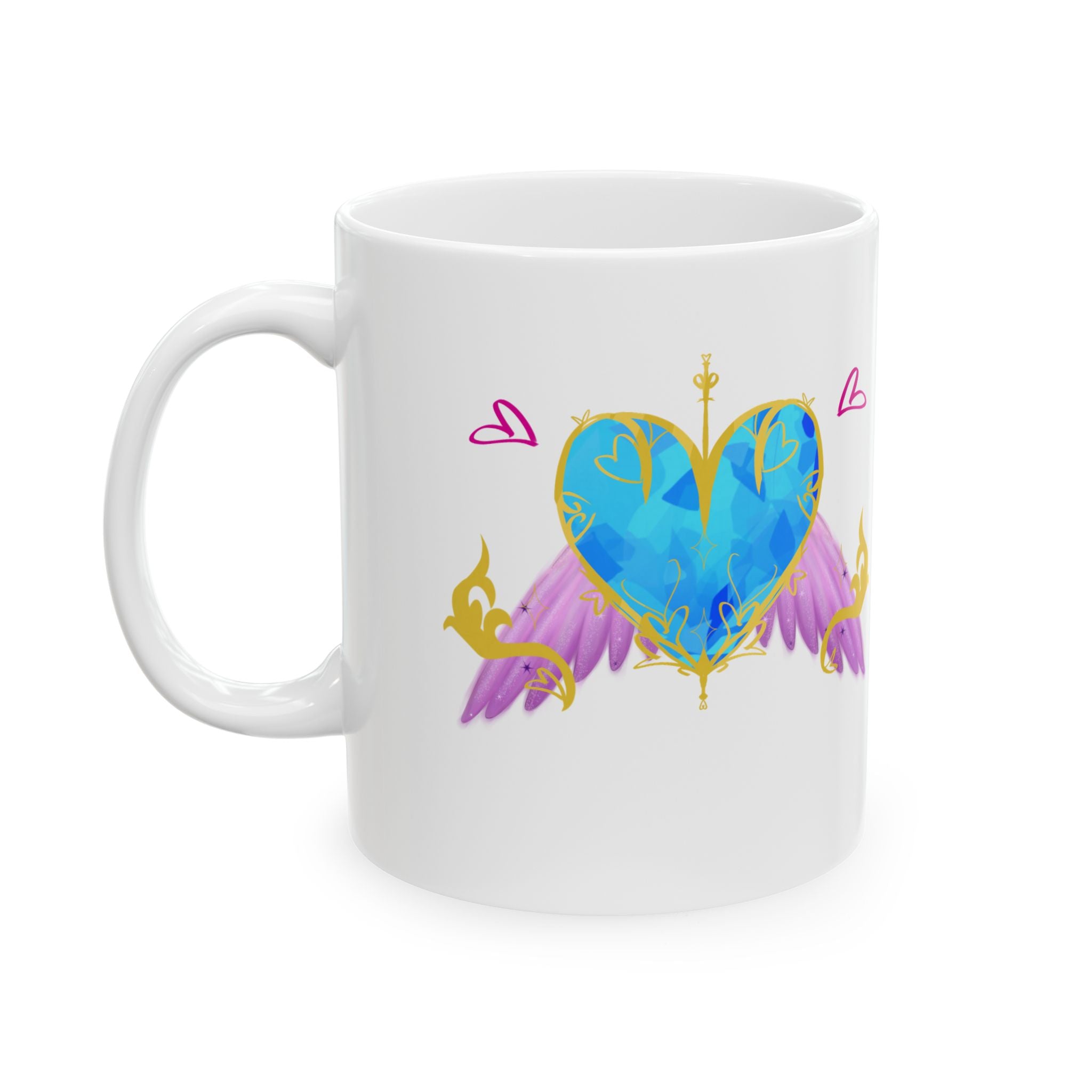 Crystal Blue Heart Alicorn Ceramic Mug — Cute Winged Heart Coffee Cup (11oz & 15oz)
