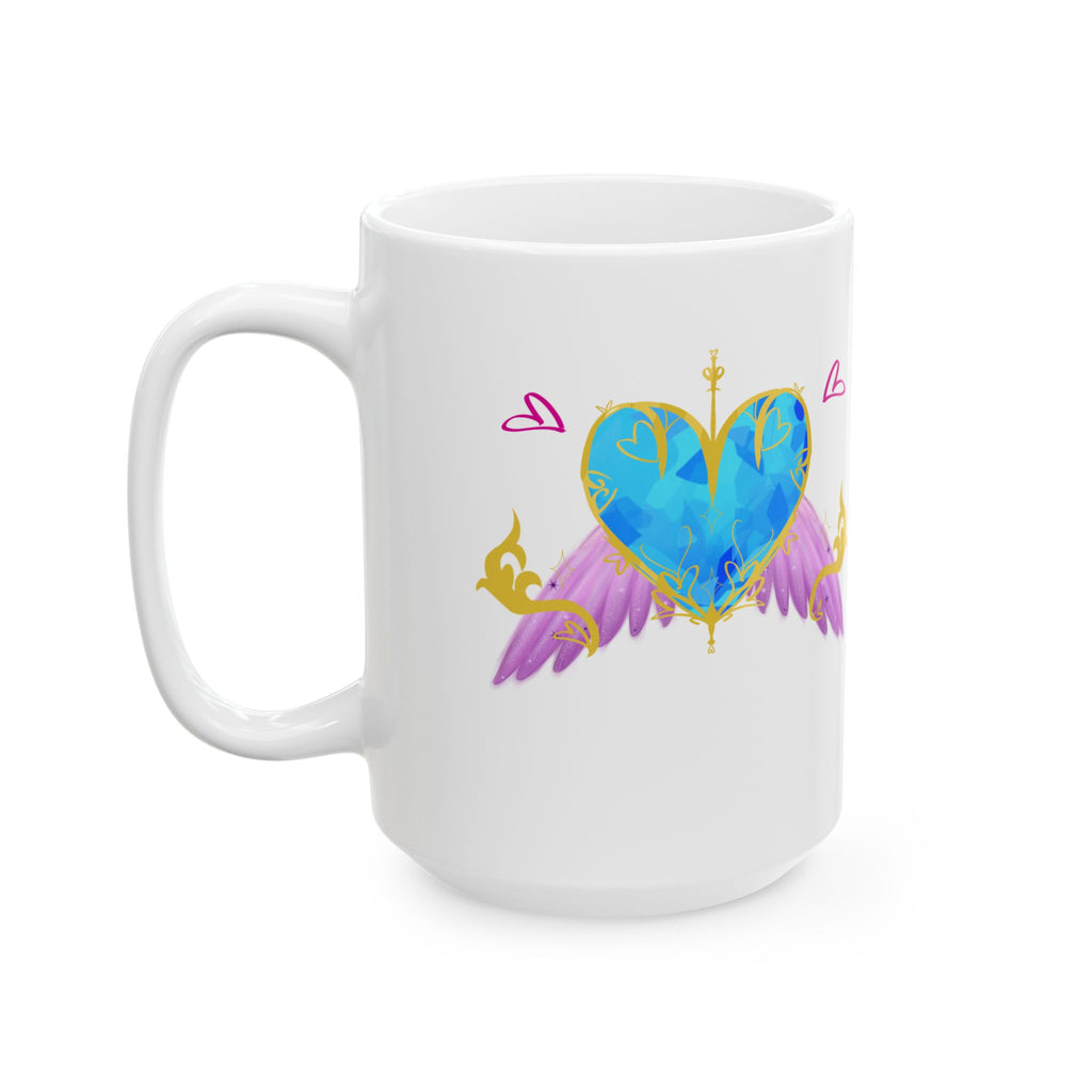 Crystal Blue Heart Alicorn Ceramic Mug — Cute Winged Heart Coffee Cup (11oz & 15oz)