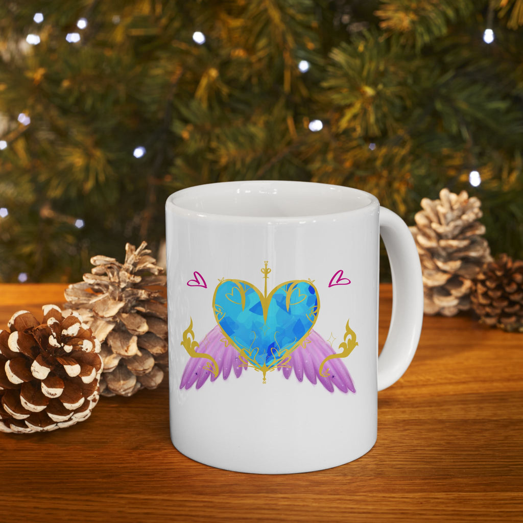 Crystal Blue Heart Alicorn Ceramic Mug — Cute Winged Heart Coffee Cup (11oz & 15oz)