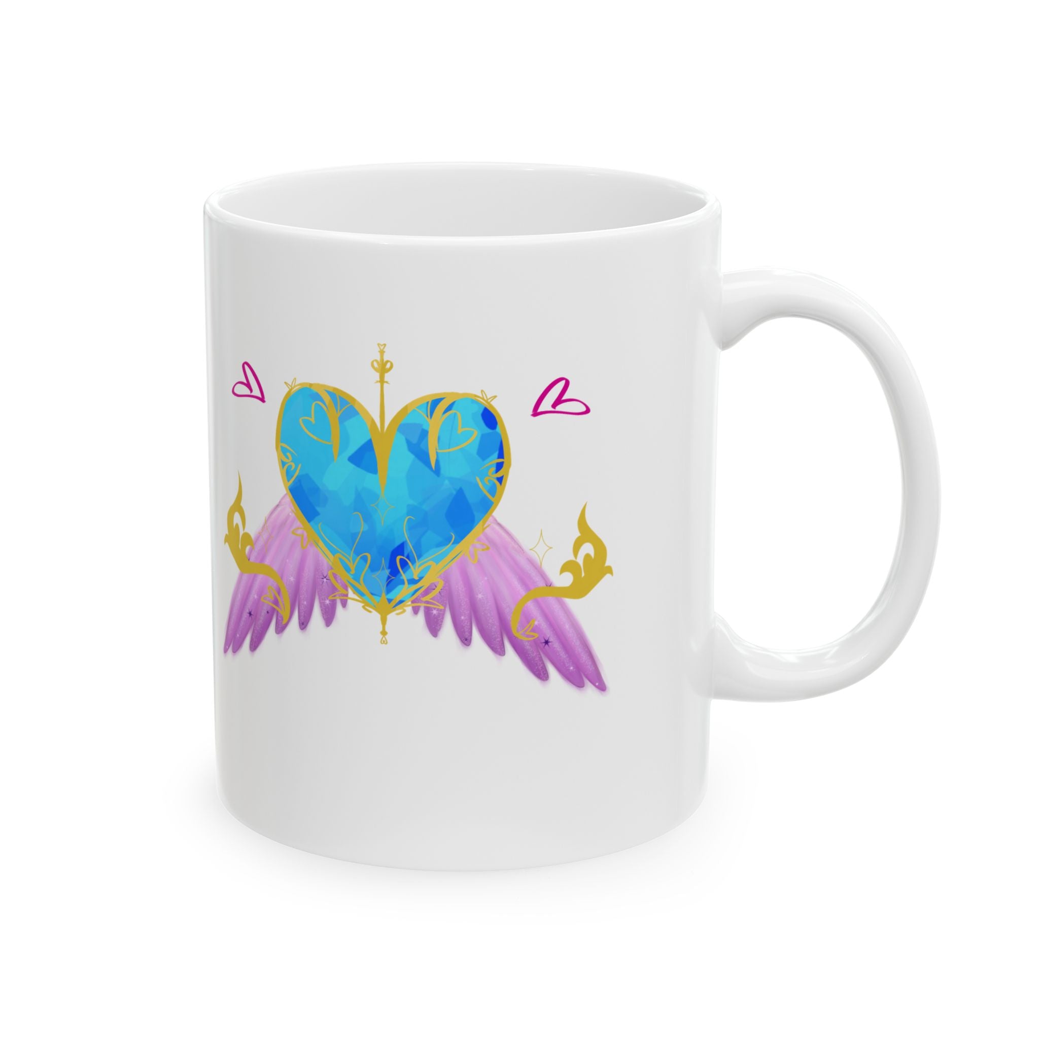 Crystal Blue Heart Alicorn Ceramic Mug — Cute Winged Heart Coffee Cup (11oz & 15oz)