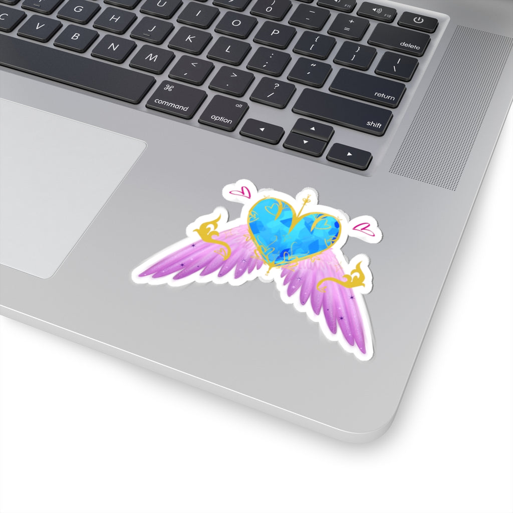 Angel Heart Kiss-Cut Stickers — Blue Gem Heart with Pink Wings (2-Pack)