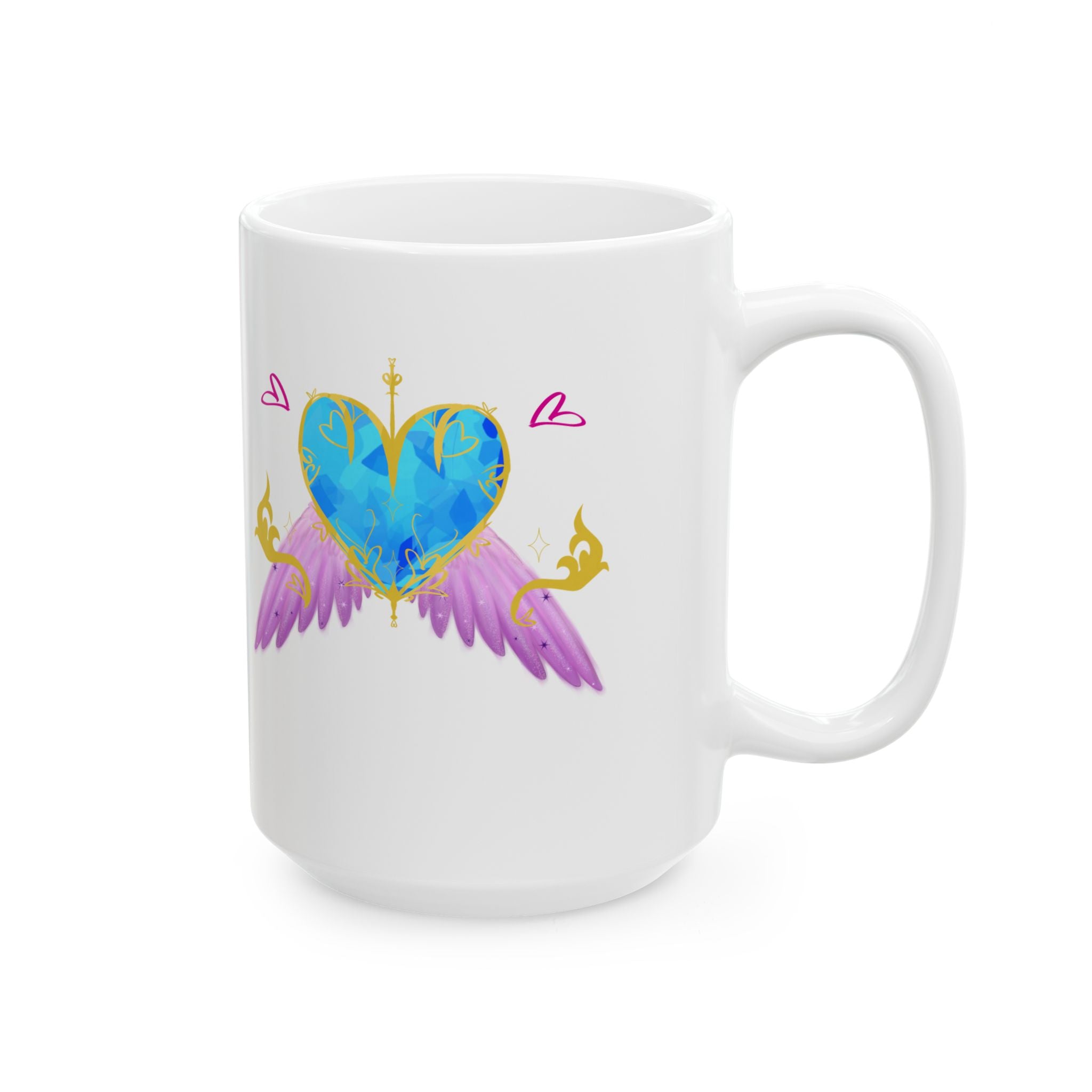 Crystal Blue Heart Alicorn Ceramic Mug — Cute Winged Heart Coffee Cup (11oz & 15oz)